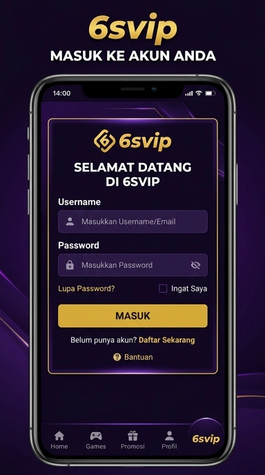 Tampilan halaman login 6svip