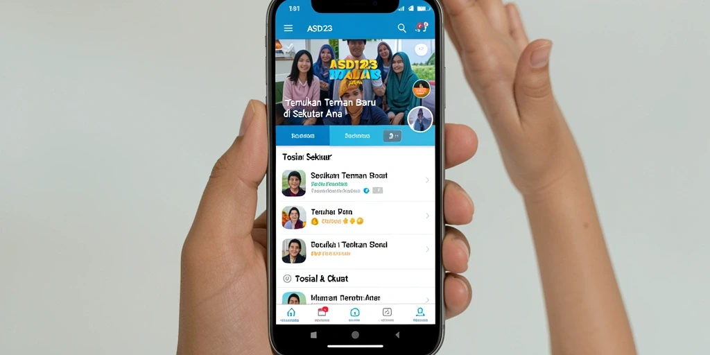 Antarmuka pengguna aplikasi ASD123 untuk menemukan teman baru.