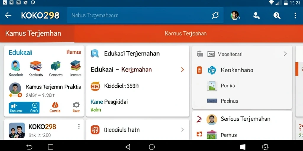 Antarmuka KOKO288 yang simpel dan fungsional untuk kamus terjemahan.