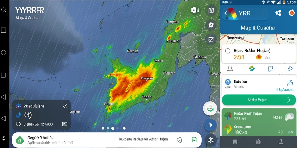 Tampilan antarmuka aplikasi <strong>YYRR</strong> yang jelas menampilkan radar hujan.